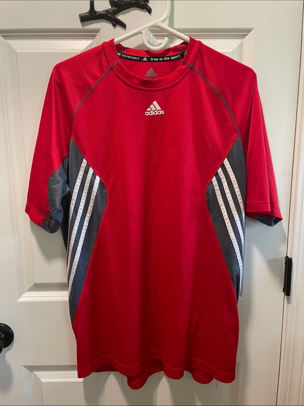 adidas Men’s Red Athletic Short Sleeve Jersey with Gray Panels